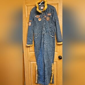 BX BoomX Denim Coveralls with Fur Trim and 1996 wing patches. Jumpsuit Overalls.